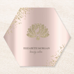Elegant Gold Diamonds Lotus Rose Gold Beauty Salon Paper Coaster
