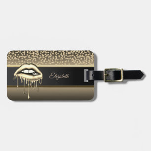 Elegant Gold Diamonds, Metallic Dripping Lips Luggage Tag