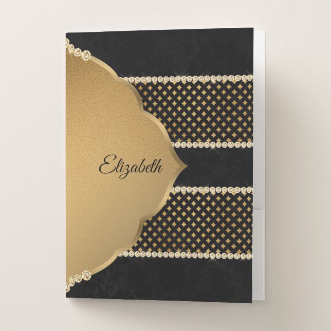 Elegant, Gold Diamonds-Personalized Pocket Folder (Front)