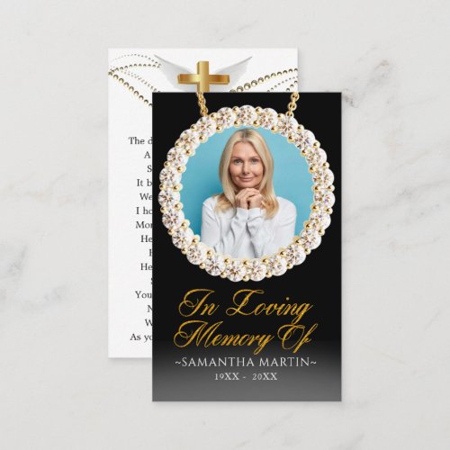 Elegant Gold Diamonds Photo Funeral Prayer Card