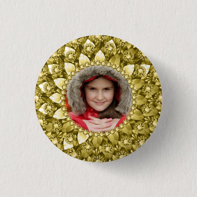 Elegant Gold Diamonds Print Photo Frame Pinback Button (Front)