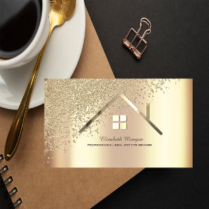 Elegant Gold Diamonds Real Estate Agent Business Card