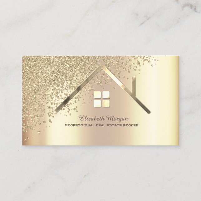 Elegant Gold Diamonds Real Estate Agent  Business Card (Front)
