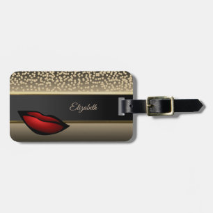Elegant Gold Diamonds- Red Lip-Personalized Luggage Tag