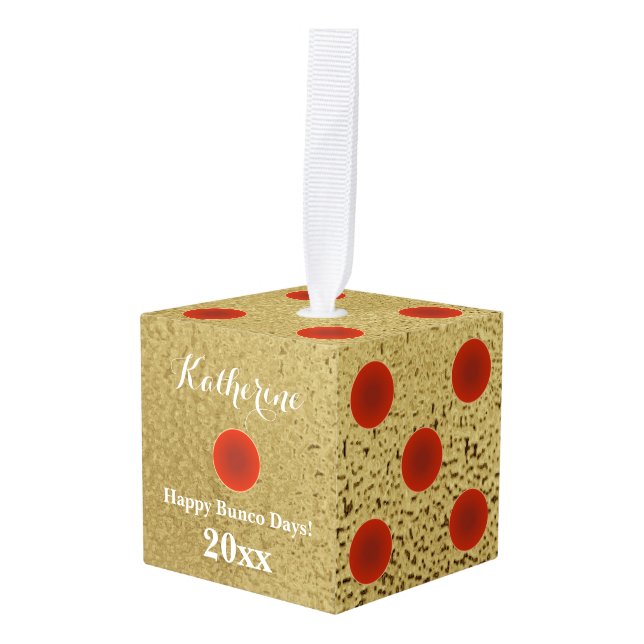 Elegant Gold Dice Christmas Bunco Cube Ornament (Front Angled)
