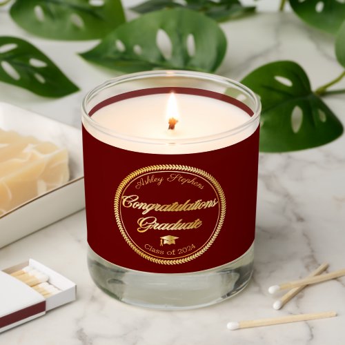 Elegant Gold  Dk Red Grad Cap Class of 2024 Scented Candle