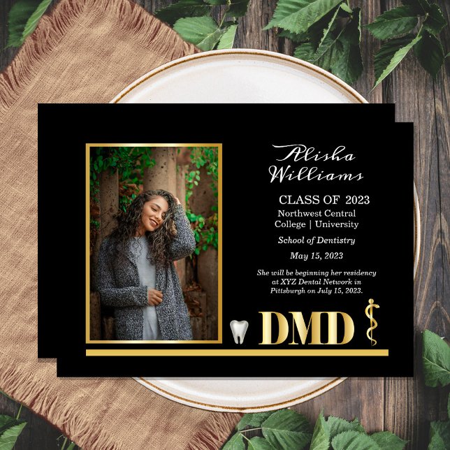 Elegant Gold DMD Asclepius Dentist Graduation Announcement (Creator Uploaded)