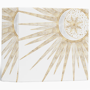 Elegant Gold Doodles Sun Moon Mandala Design 3 Ring Binder