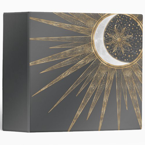 Elegant Gold Doodles Sun Moon Mandala Design 3 Ring Binder