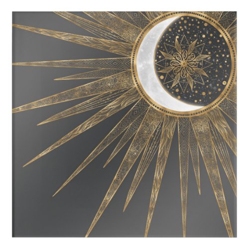 Elegant Gold Doodles Sun Moon Mandala Design Acrylic Print