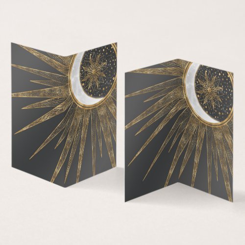 Elegant Gold Doodles Sun Moon Mandala Design Business Card
