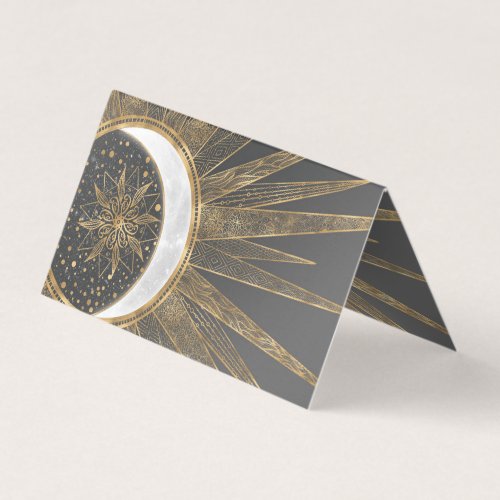 Elegant Gold Doodles Sun Moon Mandala Design Business Card