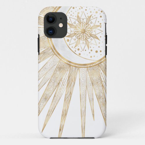 Elegant Gold Doodles Sun Moon Mandala Design iPhone 11 Case