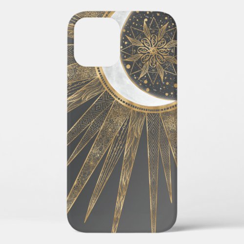 Elegant Gold Doodles Sun Moon Mandala Design iPhone 12 Pro Case