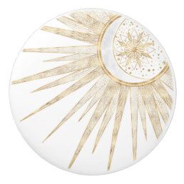 Elegant Gold Doodles Sun Moon Mandala Design Ceramic Knob