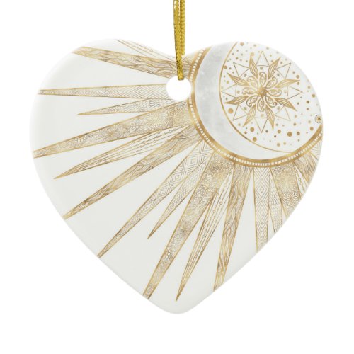 Elegant Gold Doodles Sun Moon Mandala Design Ceramic Ornament