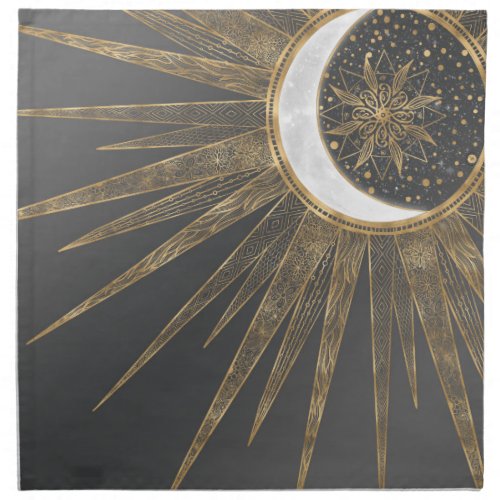 Elegant Gold Doodles Sun Moon Mandala Design Cloth Napkin