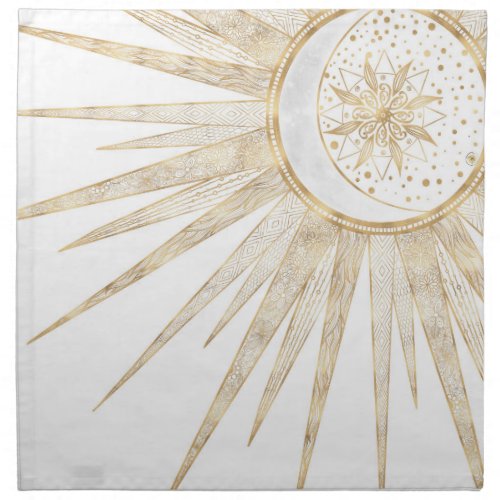 Elegant Gold Doodles Sun Moon Mandala Design Cloth Napkin