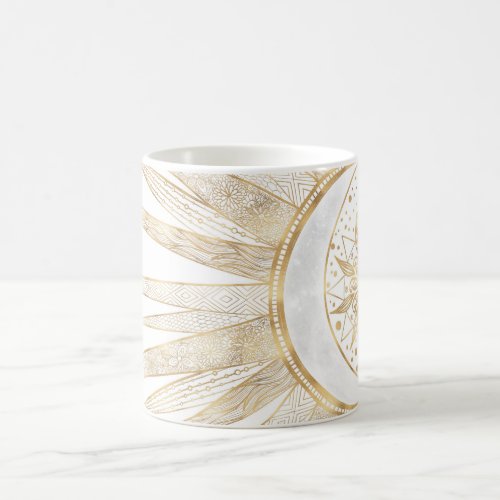 Elegant Gold Doodles Sun Moon Mandala Design Coffee Mug