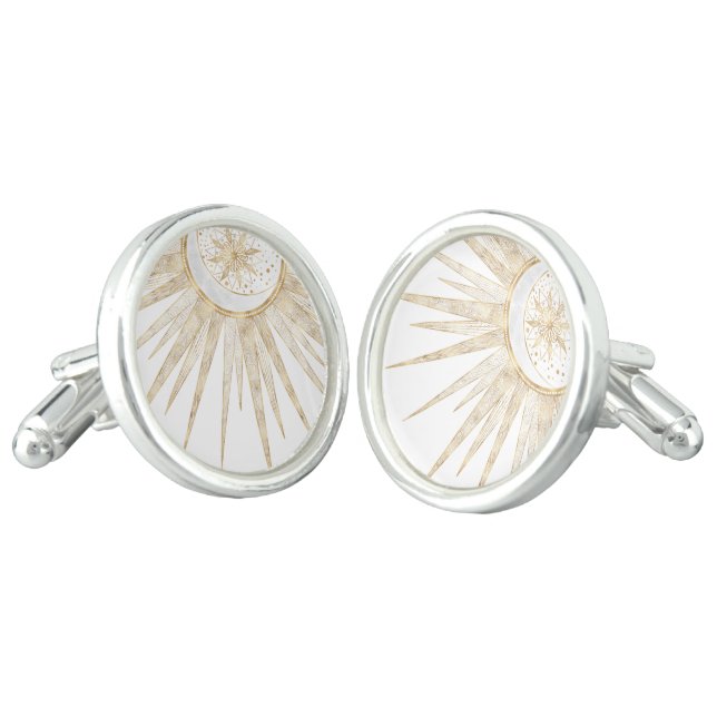 Elegant Gold Doodles Sun Moon Mandala Design Cufflinks (Angled)
