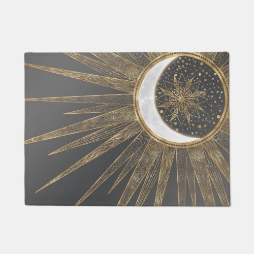 Elegant Gold Doodles Sun Moon Mandala Design Doormat