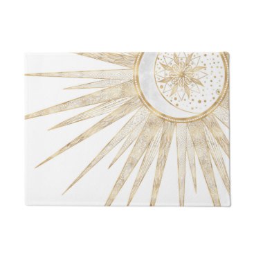 Elegant Gold Doodles Sun Moon Mandala Design Doormat
