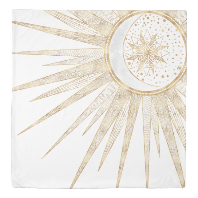Elegant Gold Doodles Sun Moon Mandala Design Duvet Cover (Front)