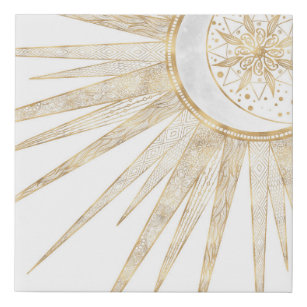 Elegant Gold Doodles Sun Moon Mandala Design Faux Canvas Print