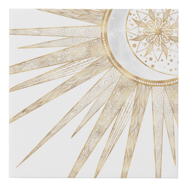 Elegant Gold Doodles Sun Moon Mandala Design Faux Canvas Print (Front)