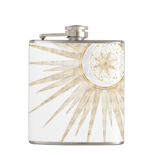 Elegant Gold Doodles Sun Moon Mandala Design Flask