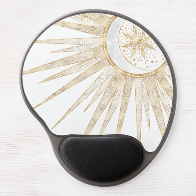 Elegant Gold Doodles Sun Moon Mandala Design Gel Mouse Pad (Front)