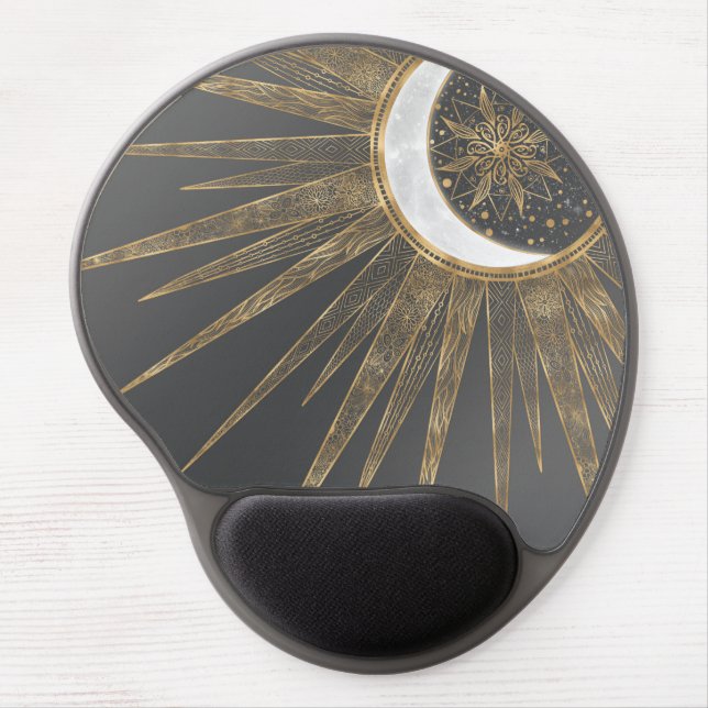 Elegant Gold Doodles Sun Moon Mandala Design Gel Mouse Pad (Front)