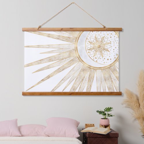 Elegant Gold Doodles Sun Moon Mandala Design Hanging Tapestry
