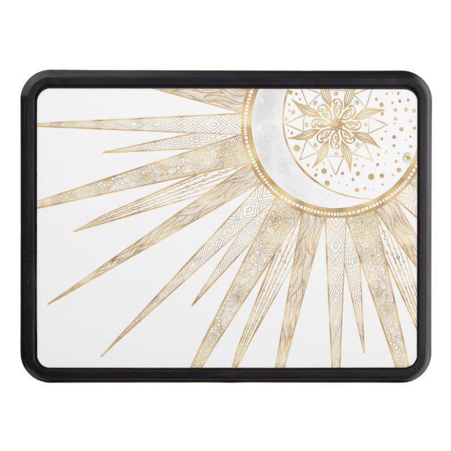Elegant Gold Doodles Sun Moon Mandala Design Hitch Cover (Front)