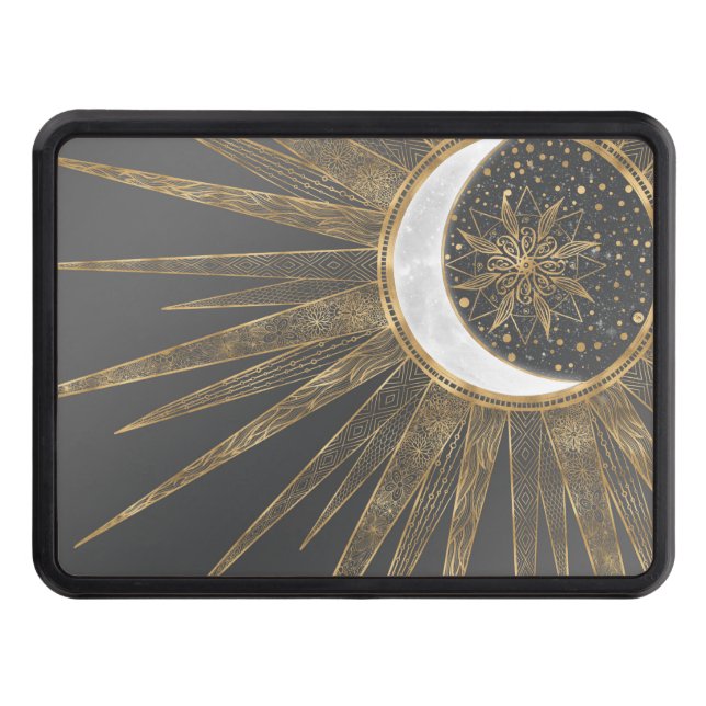Elegant Gold Doodles Sun Moon Mandala Design Hitch Cover (Front)
