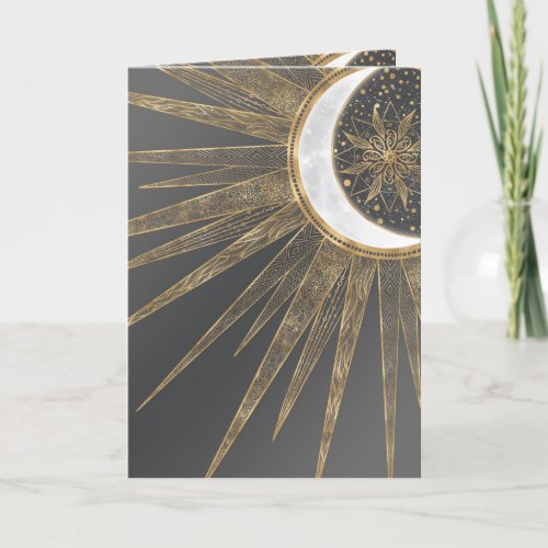 Elegant Gold Doodles Sun Moon Mandala Design Holiday Card