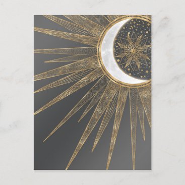 Elegant Gold Doodles Sun Moon Mandala Design Holiday Postcard