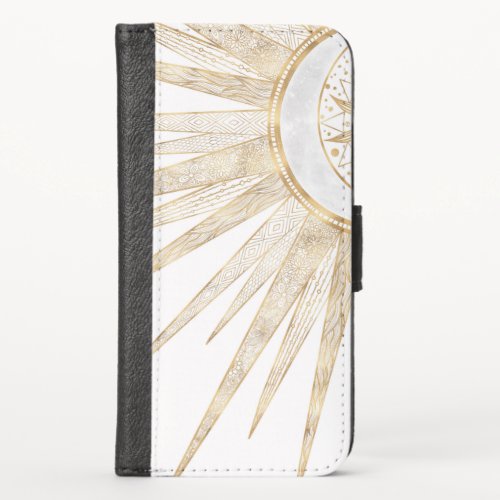 Elegant Gold Doodles Sun Moon Mandala Design iPhone XS Wallet Case