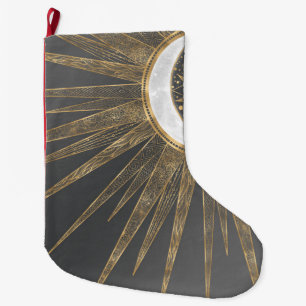 Elegant Gold Doodles Sun Moon Mandala Design Large Christmas Stocking