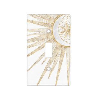 Elegant Gold Doodles Sun Moon Mandala Design Light Switch Cover