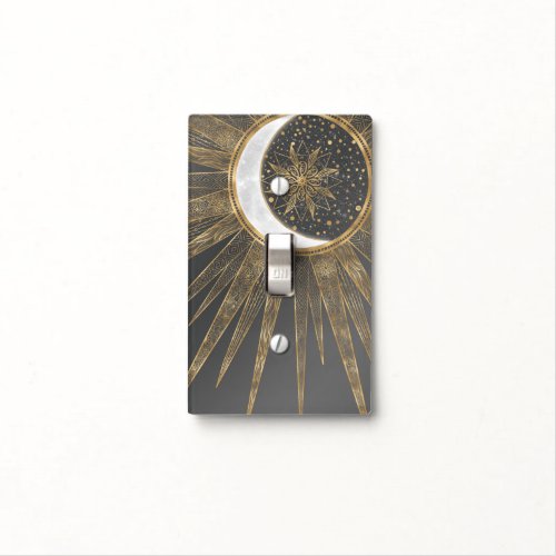 Elegant Gold Doodles Sun Moon Mandala Design Light Switch Cover