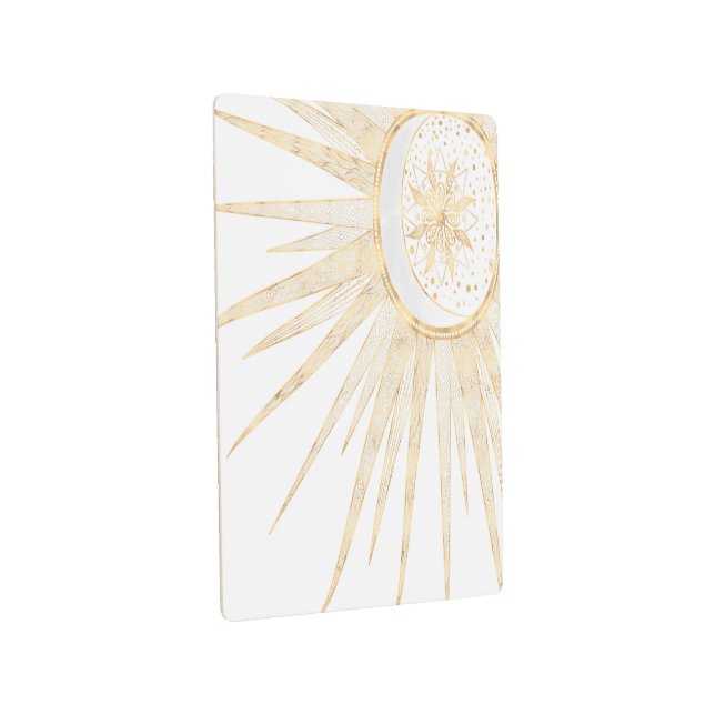 Elegant Gold Doodles Sun Moon Mandala Design Metal Print (3/4)