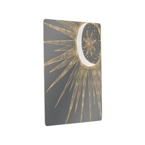 Elegant Gold Doodles Sun Moon Mandala Design Metal Print