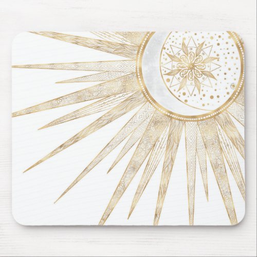Elegant Gold Doodles Sun Moon Mandala Design Mouse Pad