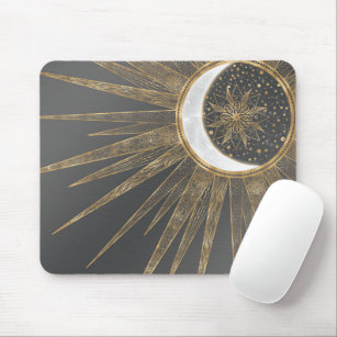 Elegant Gold Doodles Sun Moon Mandala Design Mouse Pad