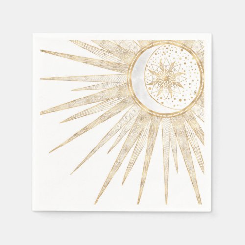 Elegant Gold Doodles Sun Moon Mandala Design Napkins