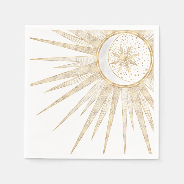 Elegant Gold Doodles Sun Moon Mandala Design Napkins (Front)