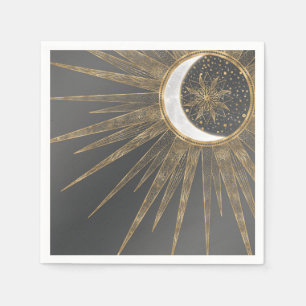 Elegant Gold Doodles Sun Moon Mandala Design Napkins