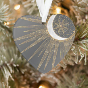 Elegant Gold Doodles Sun Moon Mandala Design Ornament