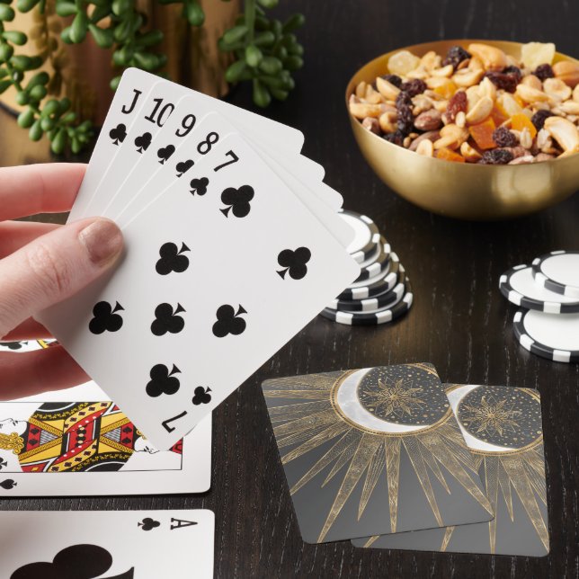 Elegant Gold Doodles Sun Moon Mandala Design Poker Cards (In Situ)